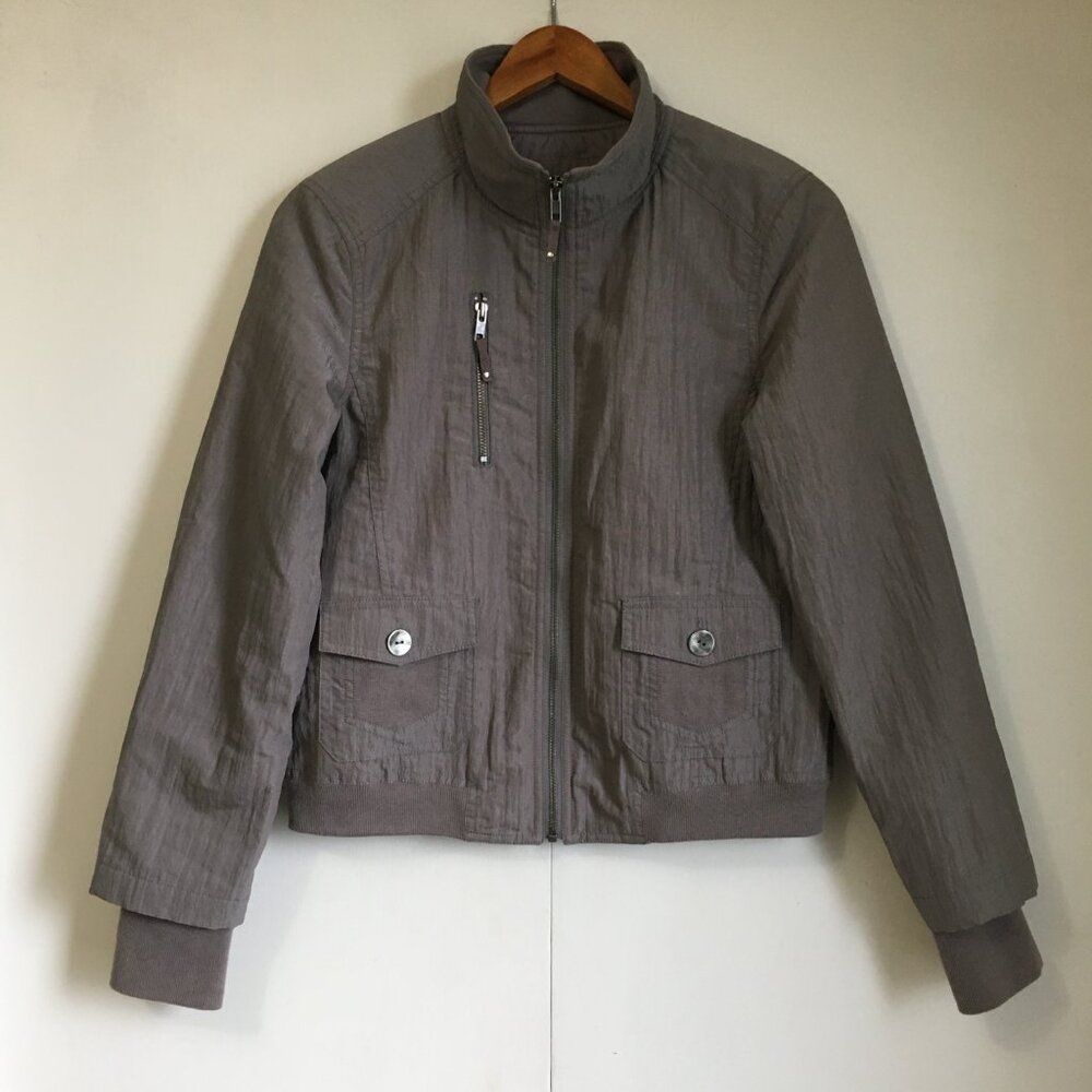 Retro Spanner Pilot Bomber Jacket Sheen Computer Putty Grey Beige Coat 4